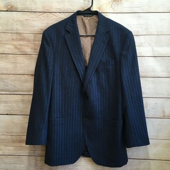 VINTAGE RIVIERA RED 100% WOOL BLAZER IN BLUE STRIPES - Picture 1 of 9
